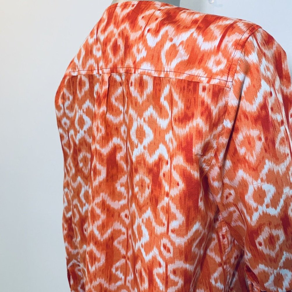 Michael Kors Women's Tunic Blouse Cotton Long Sleeves Orange Medium Size Pockets - Picture 8 of 11